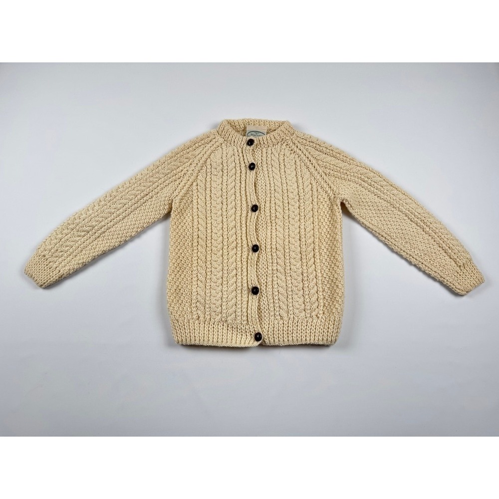 Blarney Woollen‎ Mills Handknit 100% Wool Aran Sweater Cream Size 9-10Y EUC